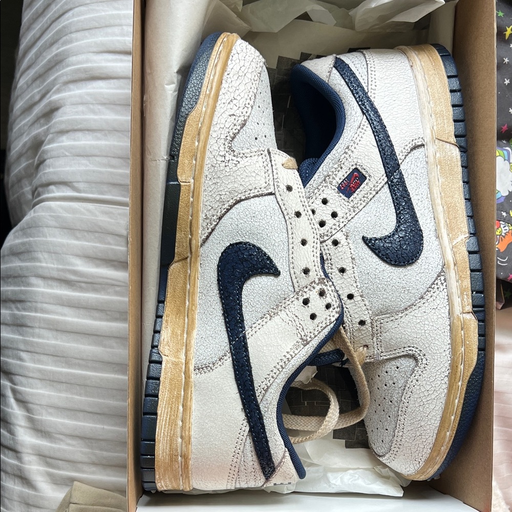 Nike Stranger Things Dunk Lows Cream and Navy Sneakers